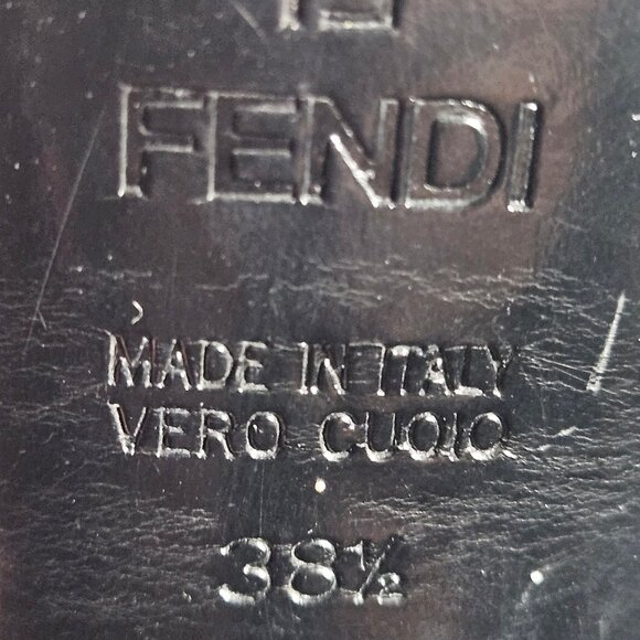 Fendi Women Peep Toe Slingback Heels Black 38.5 Patent Suede Power Glam Flawed - Picture 4 of 15